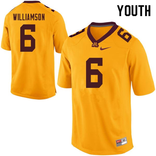 Youth #6 Chris Williamson Minnesota Golden Gophers College Football Jerseys Sale-Gold